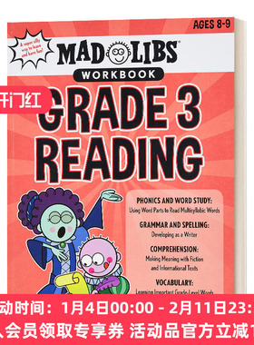 英文原版绘本 Mad Libs Workbook Grade 3 Reading 疯狂填词练习册 美国小学三年级 英文版 进口英语原版书籍