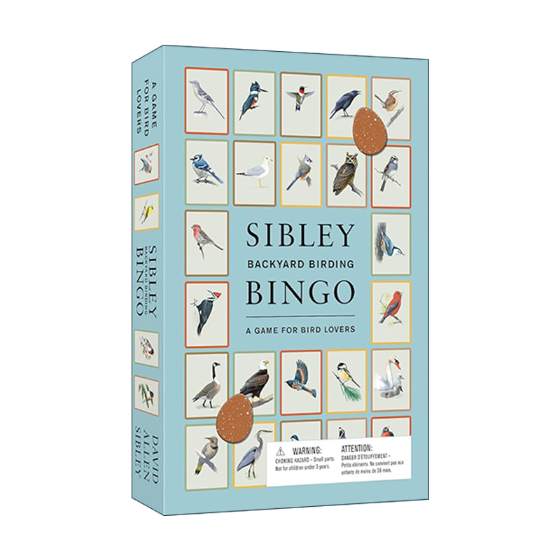 英文原版 Sibley Backyard Birding Bingo 西布利后院观鸟棋盘游戏 50种经典北美鸟类图 英文版 进口英语原版书籍