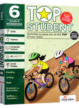 美国加州教辅优等生系列练习册小学六年级 英文原版 Evan Moor Top Student Grade 6 英语数学STEM科学计算机社交情感 英文版