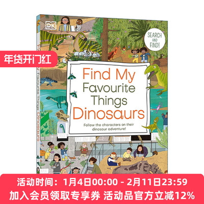 英文原版 Find My Favourite Things Dinosaurs 找出我喜爱的恐龙 DK儿童认知纸板书 益智游戏 英文版 进口英语原版书籍