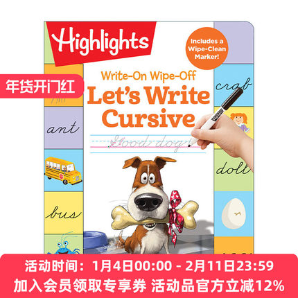 英文原版 Write-On Wipe-Off Let's Write Cursive 可写可擦 书法练习 亮点幼儿儿童启蒙认知绘本 游戏活动书 英文版 进口书籍