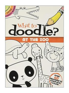 英文原版 What to Doodle At the Zoo 在动物园涂鸦画什么 儿童益智游戏活动书 场景绘画 英文版 进口英语原版书籍