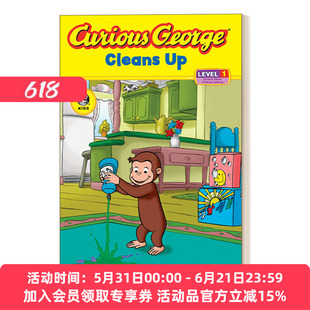英文原版 Curious George Cleans Up 好奇猴乔治打扫卫生 绘本 英文版 进口英语原版书籍