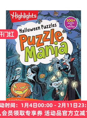 英文原版 Halloween Puzzles Highlights Puzzlemania Activity Books 万圣节谜题 亮点儿童解谜狂热游戏活动书 隐藏图片拼图迷宫