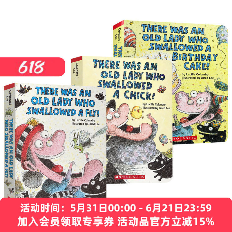 有个老婆婆吞了一只苍蝇 小鸡 民谣纸板书3册英文原版 There Was an Old Lady Who Swallowed a Fly 英文版儿童启蒙英语图画故事书