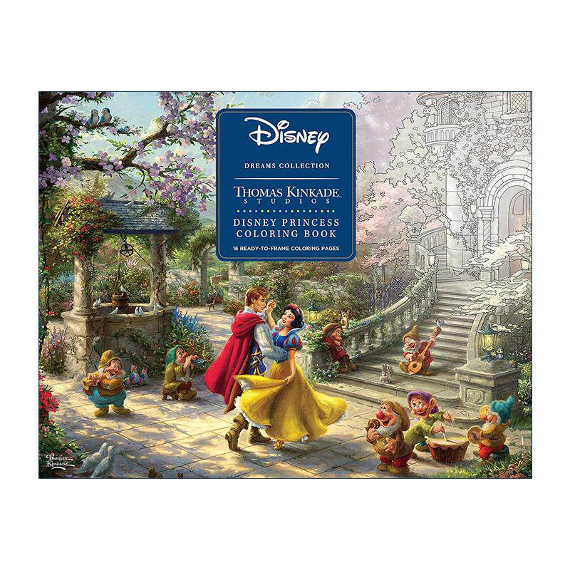 英文原版 Disney Dreams Collection Thomas Kinkade Studios Disney Princess Coloring Poster 迪士尼公主 上色书明信片 英文版