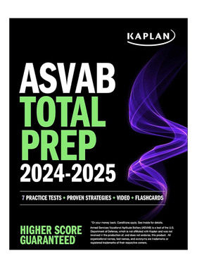 英文原版 ASVAB Total Prep 2024-2025 卡普兰兵种倾向选择测验 含7套试题+备考策略+视频+闪卡 英文版 进口英语原版书籍