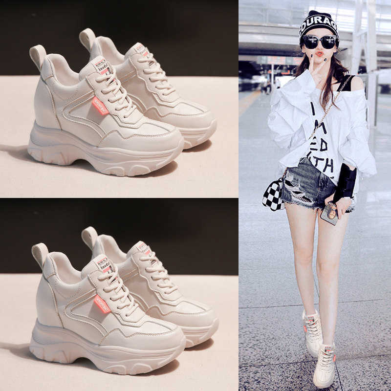 真皮内增高运动鞋女8cm休闲鞋厚底小白鞋透气老爹鞋显瘦春秋单鞋