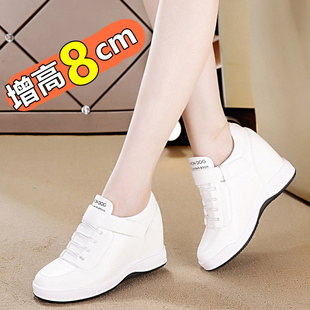 白色女士内增高女鞋2025新款秋季坡跟休闲旅游运动鞋女小白鞋春款