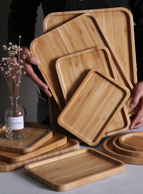 竹制木托盘实木盘长方形竹盘木质托盘圆盘茶盘烧烤小吃蛋糕木盘子