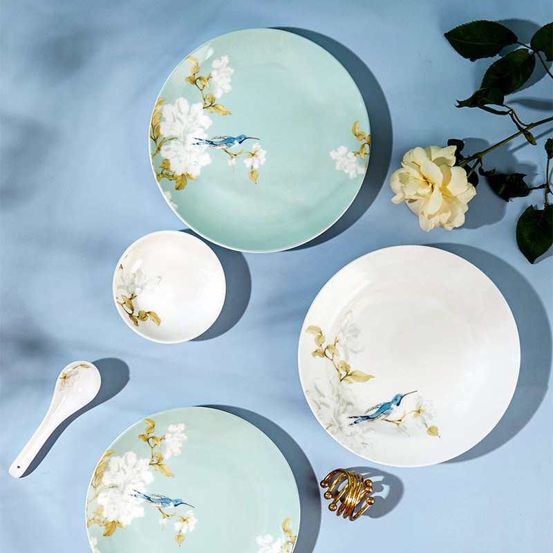 高淳陶瓷骨瓷餐具中式碗碟碗盘高级感盘子好看的饭碗家用结婚套装