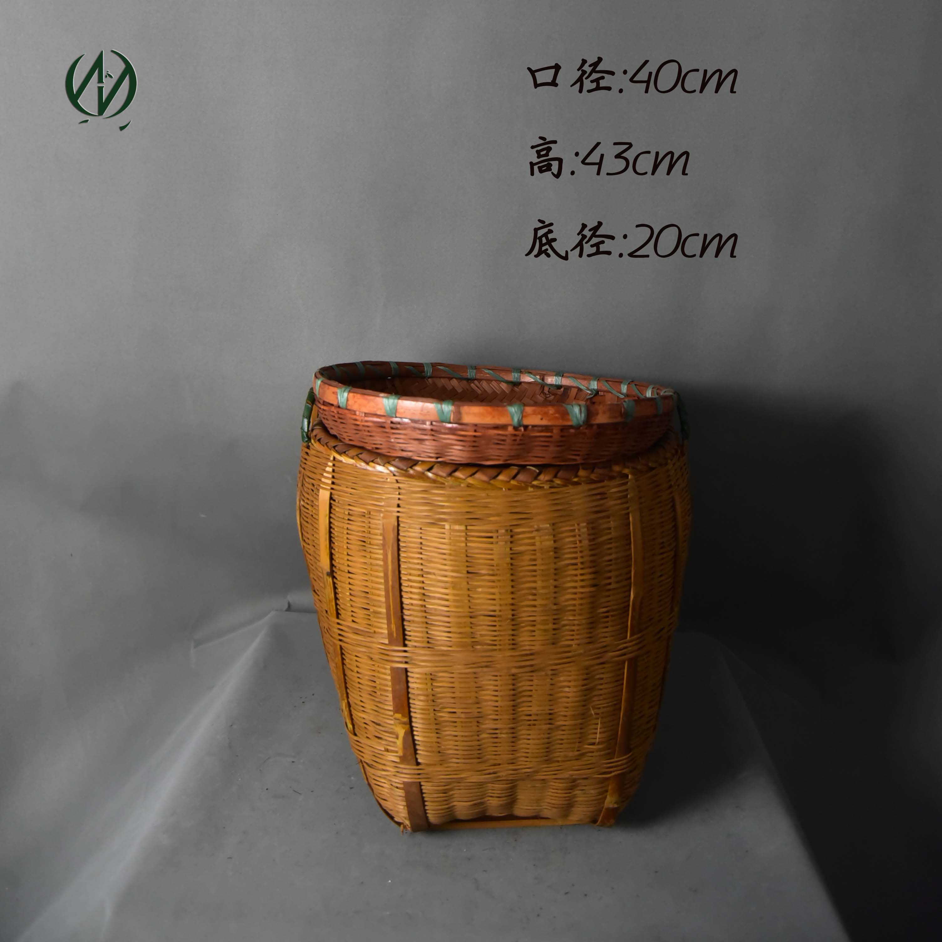 新中式手工竹编圆形带盖收纳篮图片