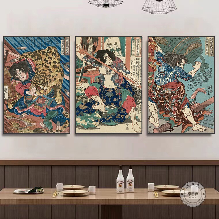 热卖水浒传人物装饰画纹身店墙面挂画传统日式刺青装饰画复古海报
