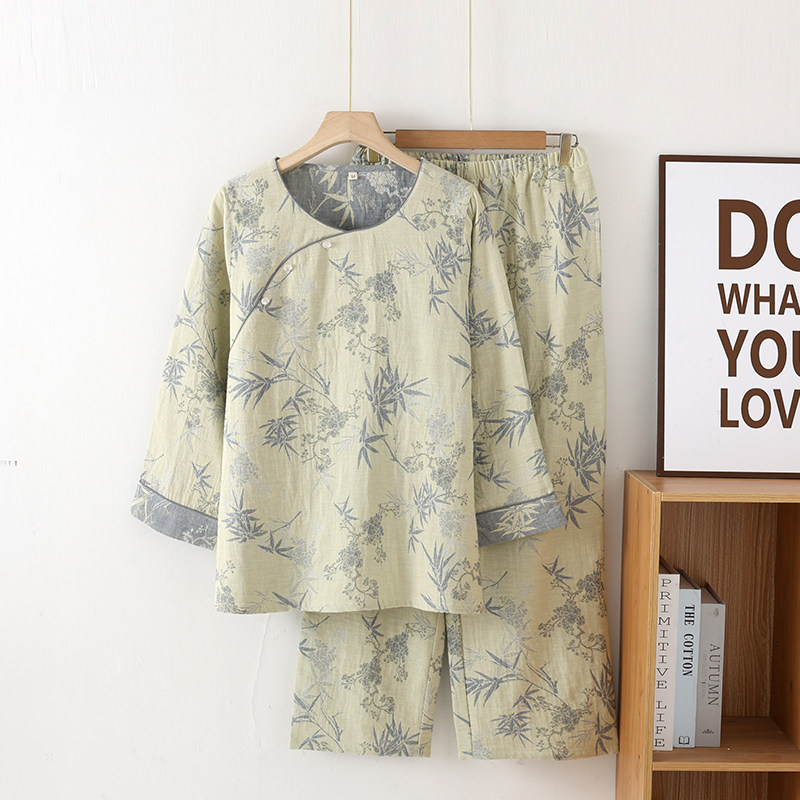 雅静娴女色织柔软透气睡衣套装