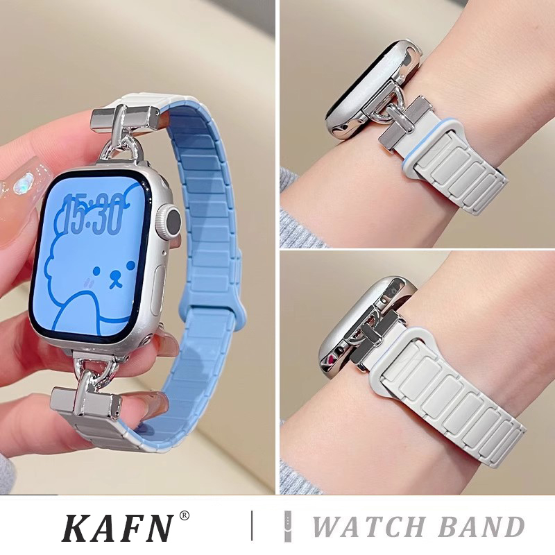 适用iwatch10苹果手表带ultra3D字二代三株磁吸硅胶表带s9夏季透气s8智能运动腕带7/6/5/4/se代男女款高级感