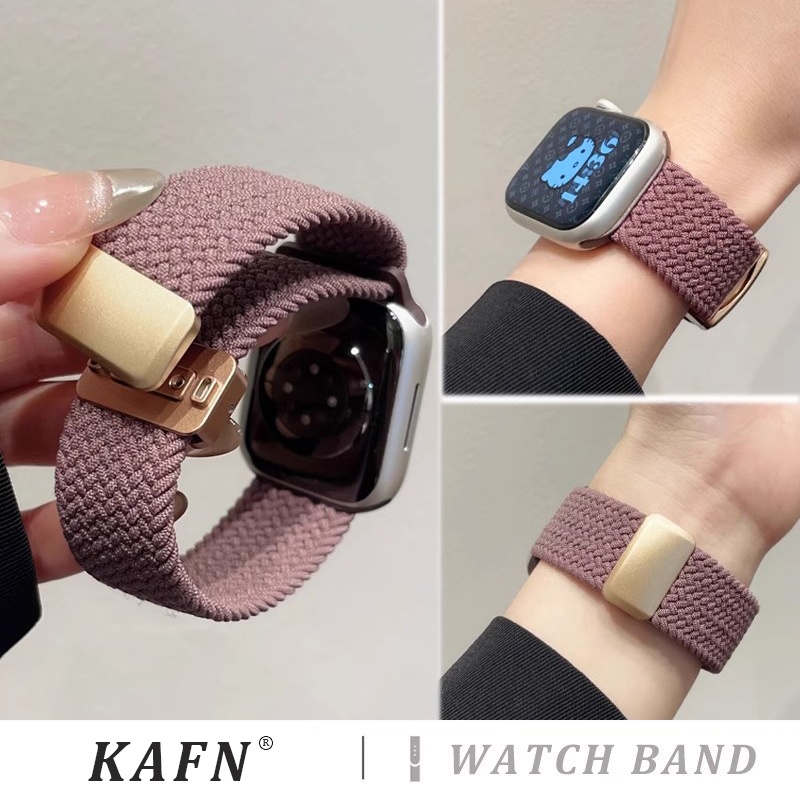 适用iwatch10手表带applewatch9表带S10苹果手表s9/8/7代SE尼龙编织新款ultra2弹力透气运动夏天小众回环磁吸