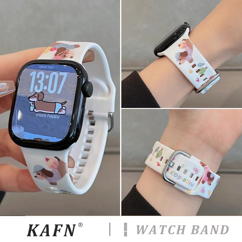 适用于s10苹果手表带s9新款液态硅胶方扣表带iwatch8女款腊肠狗夏季透气applewatch7/6/5/4智能运动腕带se代