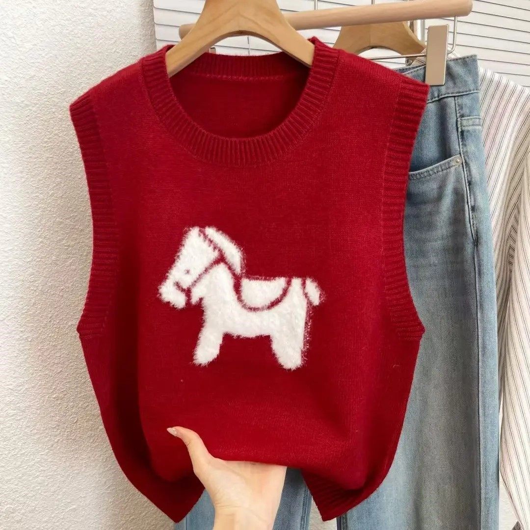 韩国针织马甲女春秋冬季2026新款宽松小个子叠穿坎肩外搭背心上衣