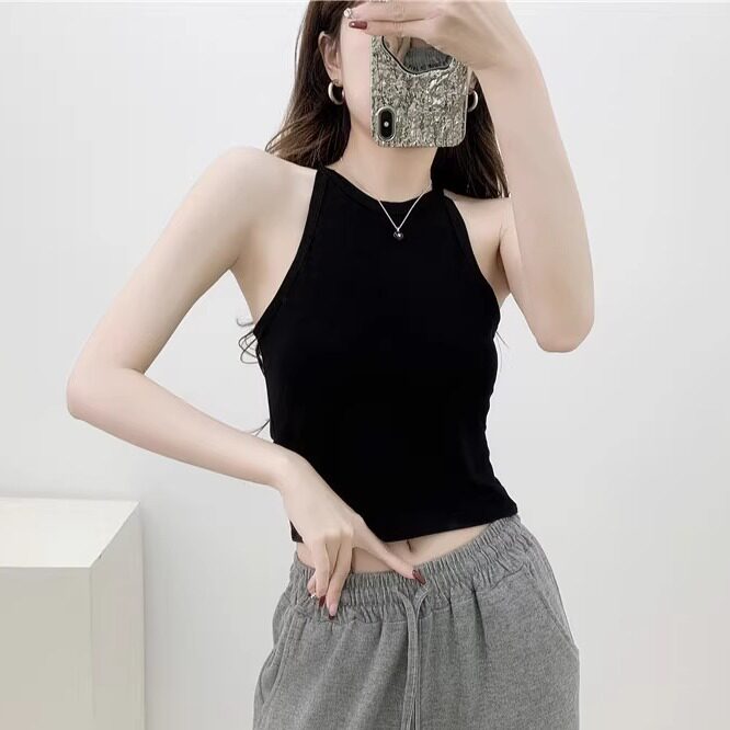 莫代尔挂脖式吊带背心女漏肩露腰背心吊带
