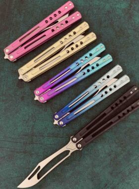 THEONE新手未开刃蝴蝶练习刀三明治轴承花式训练甩刀虎鲨刀逆戟鲸