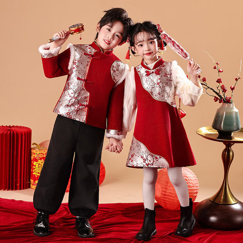 2026年新款男女童冬季拜年服加绒加厚中国风合唱服儿童元旦演出服