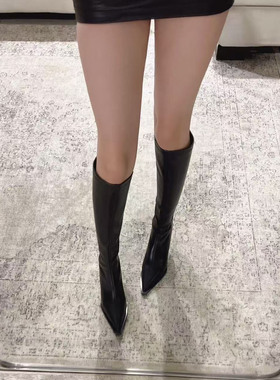 尖头高跟长筒靴女2025新款小个子细跟巨好看骑士靴黑色显瘦直筒靴