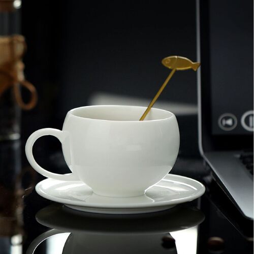 白瓷咖啡杯陶瓷白暮陶瓷咖啡杯碟手冲杯马克水杯茶杯家用简约logo