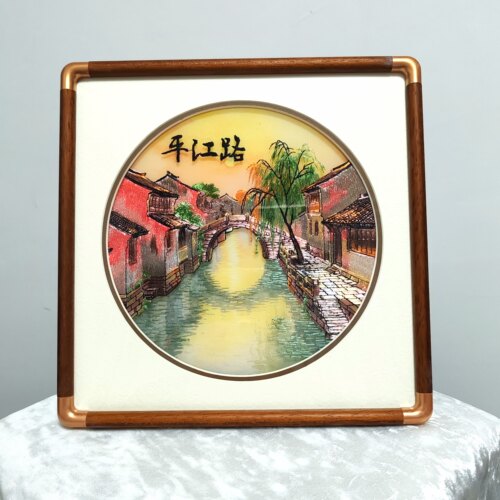 千里江山苏绣成品摆台苏州刺绣装饰画客厅书房卧室画框送礼佳品