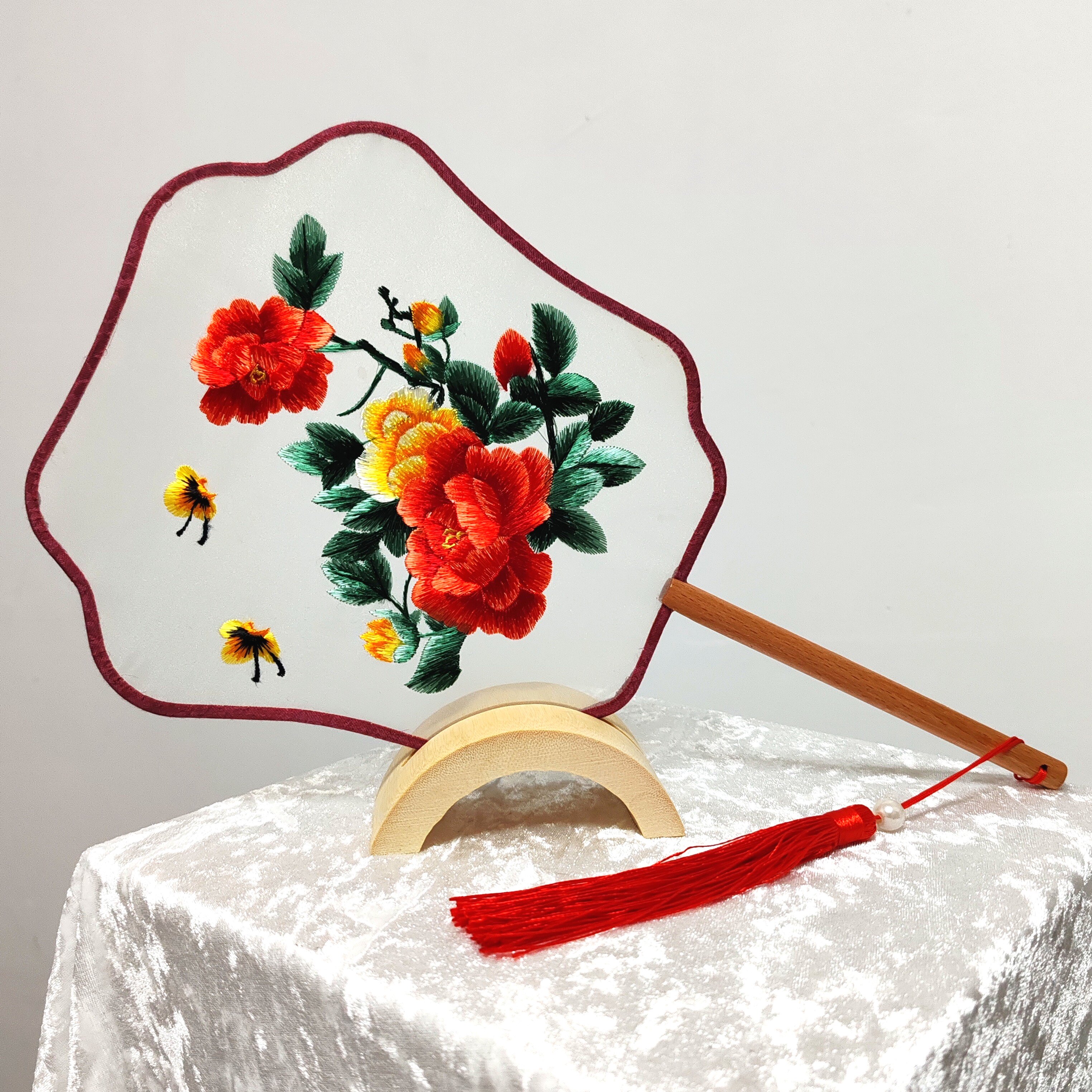 【繁花似锦】牡丹花苏绣双面刺绣团扇汉服旗袍舞蹈扇宫扇古风扇