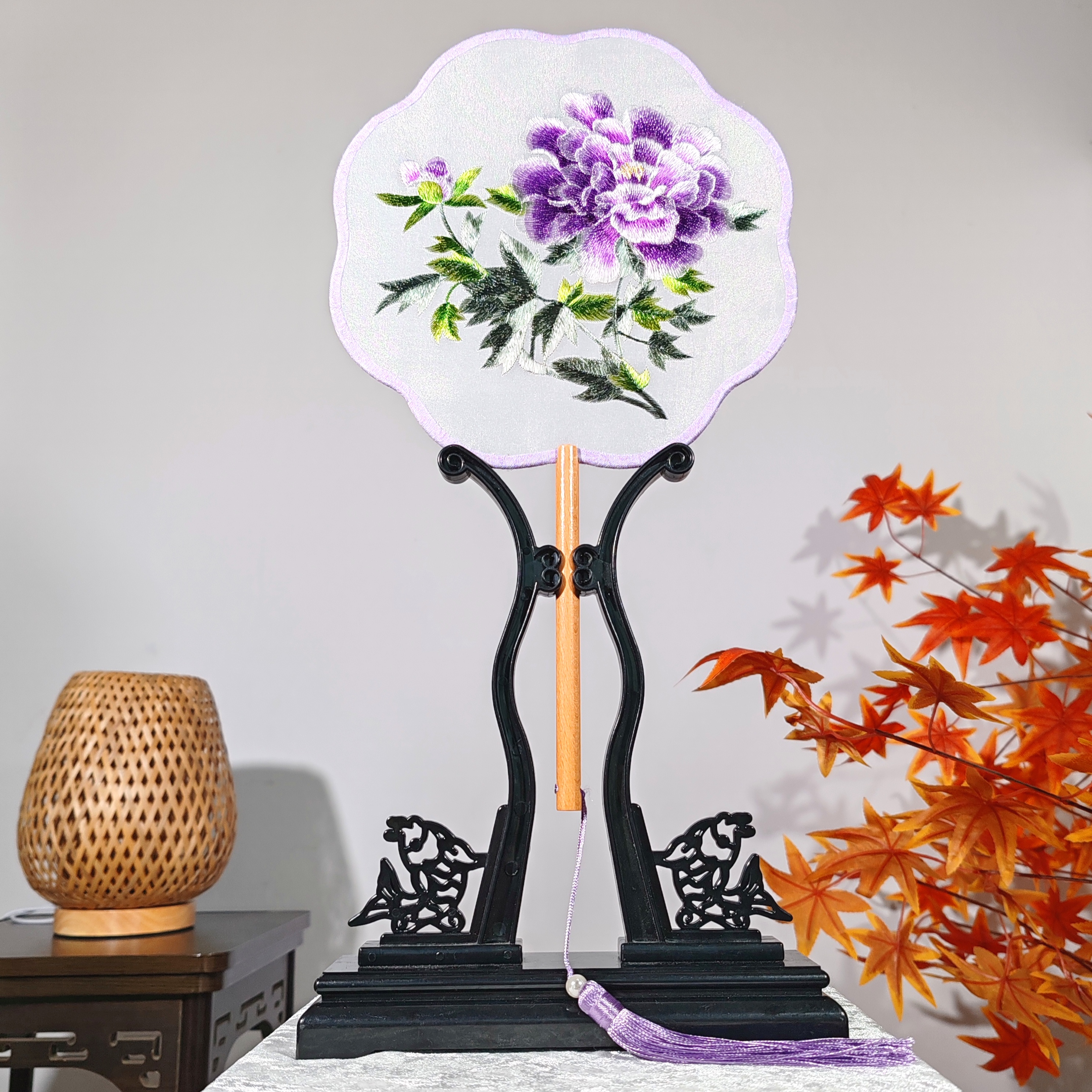 【紫牡丹】苏绣双面刺绣团扇古典汉服旗袍舞蹈扇宫扇古风扇装饰