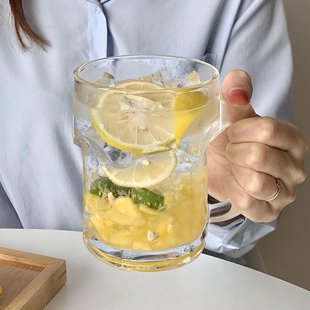 果汁冷飲杯家用飲料喝水杯子 大容量帶把玻璃水果茶杯莫吉托杯夏季