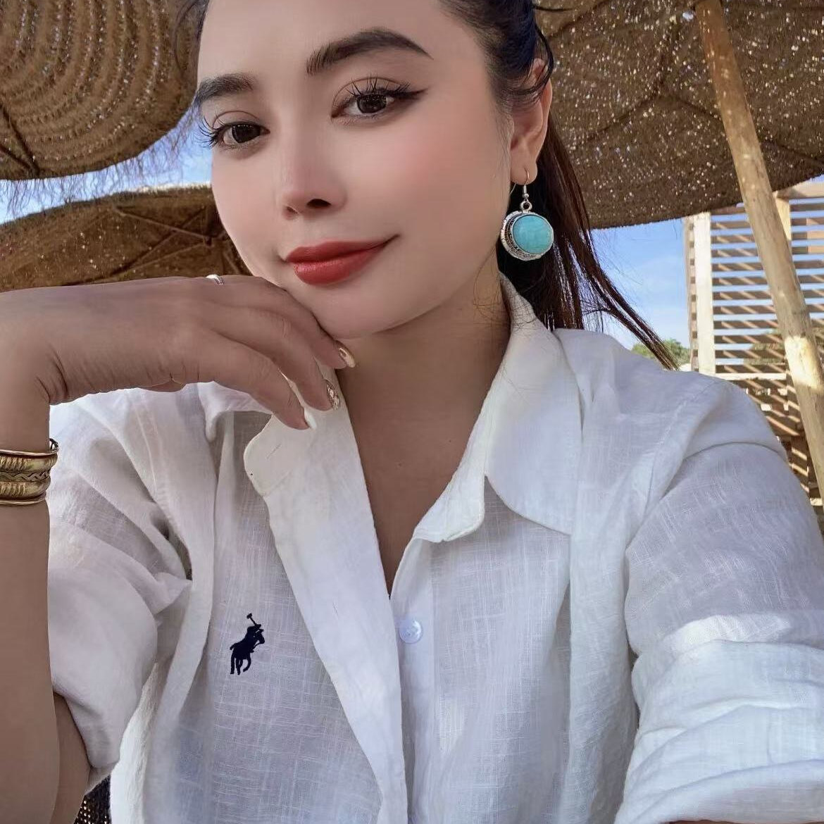 专柜版亚麻衬衫女士夏季刺绣小马标长袖薄款白衬衣休闲宽松外套