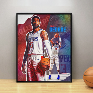 保罗乔治签名海报相框摆件nba快船篮球球星装饰画挂画纪念品周边