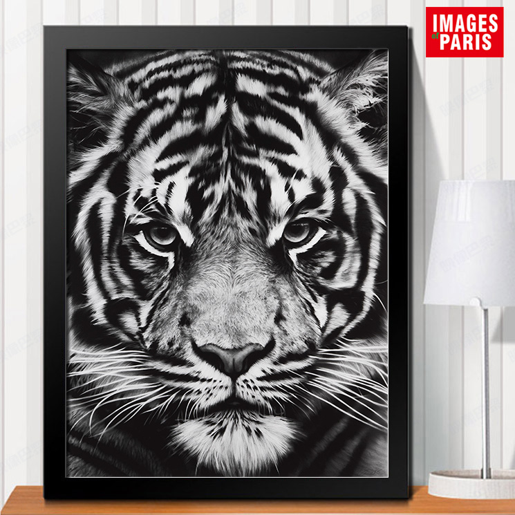 北欧现代简约老虎黑白装饰画 客厅沙发背景墙动物挂画