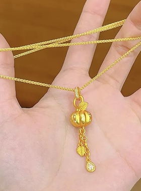 沙金点钻南瓜流苏吊坠项链金瓜满盈硕果累累锁骨链百搭送女友金链