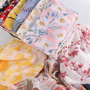 75D乔其纱印花雪纺布料波西米亚沙摊夏季 大摆连衣裙超仙长裙面料