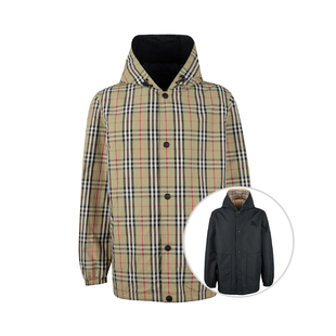 Burberry博柏利男士双面两穿格纹连帽夹克外套男秋冬