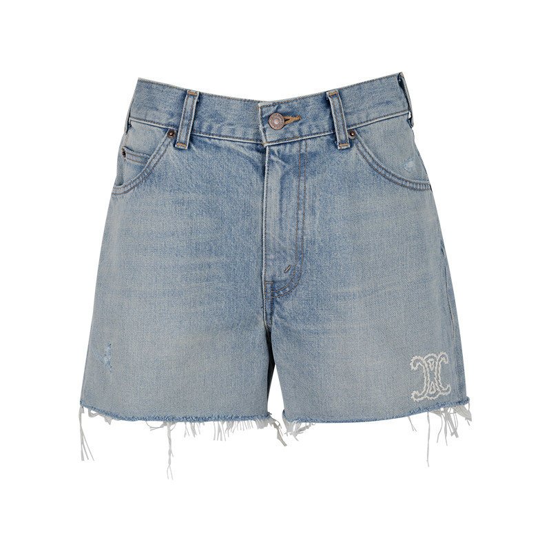 CELINE赛琳女士刺绣中腰纽扣三分牛仔短裤女夏季推选