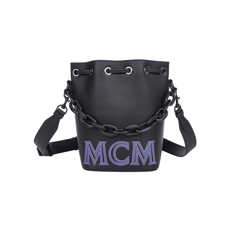 MCM女士单肩斜挎包抽绳水桶包