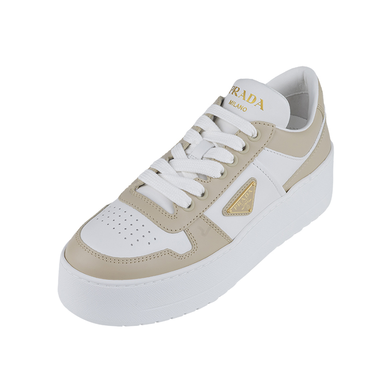 Prada皮革系带圆头板鞋女士