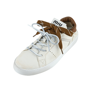 女春秋年新品 平底低帮板鞋 捡漏 MIU缪缪女士皮革做旧款 MIU