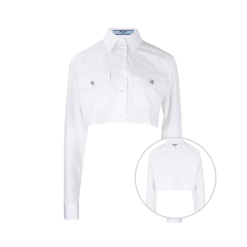 普拉达女士休闲短款全棉长袖衬衫