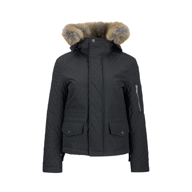 BURBERRY/博柏利女士连帽拉链长袖毛领棉服夹克外套女秋冬