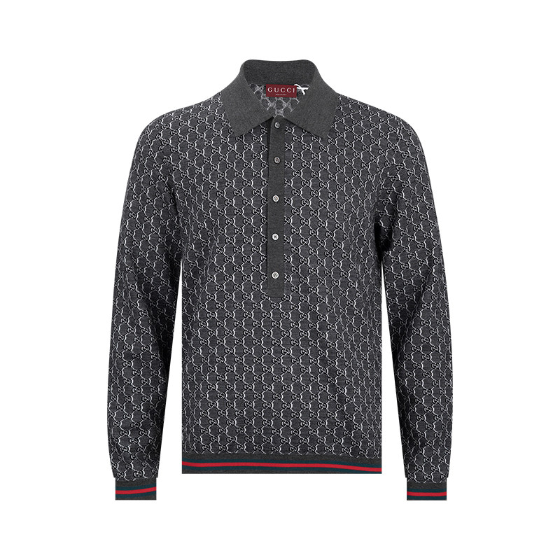 GUCCI古驰男士提花图案Polo领修身长袖Polo衫男秋冬