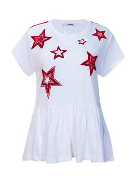 【陈列品】PAROSH女士刺绣星星休闲全棉圆领短袖T恤XY
