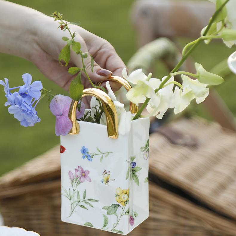 安娜16点骨瓷手袋精致小号花瓶插花摆件摆件客厅插花轻奢高级感