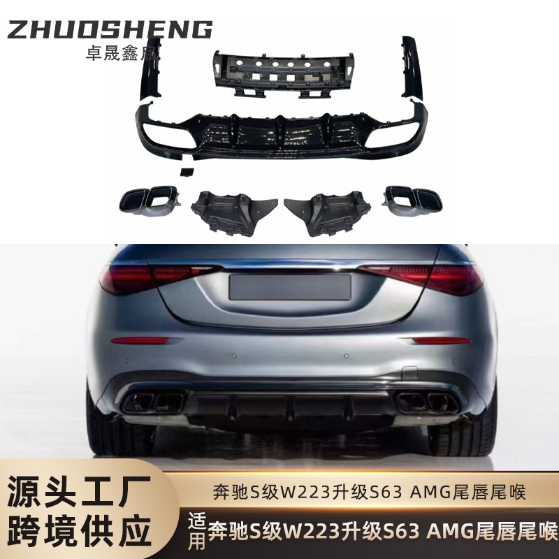 适用于奔驰S级尾唇尾喉W223改装升级S63AMG后唇尾喉小包围套件