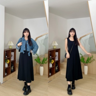 慕翎大码女装秋冬款牛仔外套+背心裙两件套显瘦遮肉韩版时尚套装