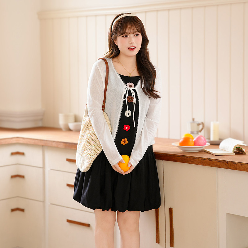 慕翎大码女装韩版夏季通勤两件套胖MM针织开衫A字裙显瘦穿搭套装