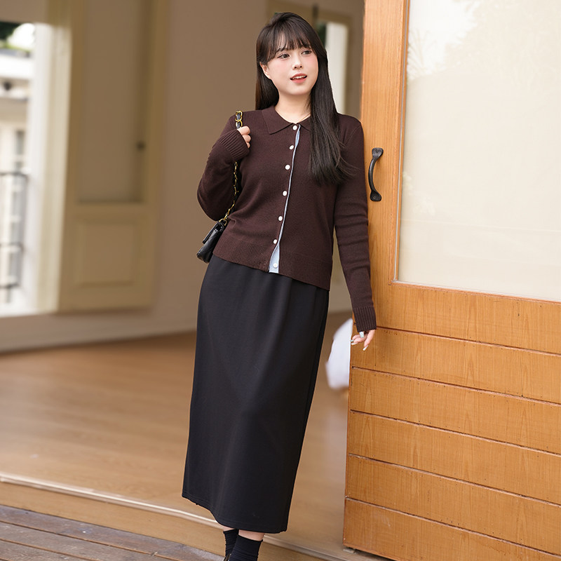 慕翎大码女装轻奢风咖色针织开衫女长袖通勤修身显瘦高级感外套
